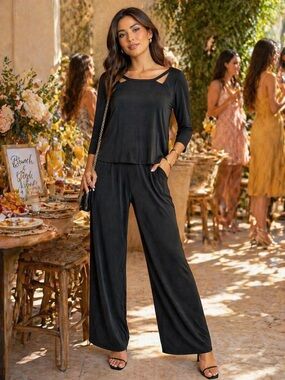 Save The Queen Black Italian Made Layered Jumpsuit with Back Tie